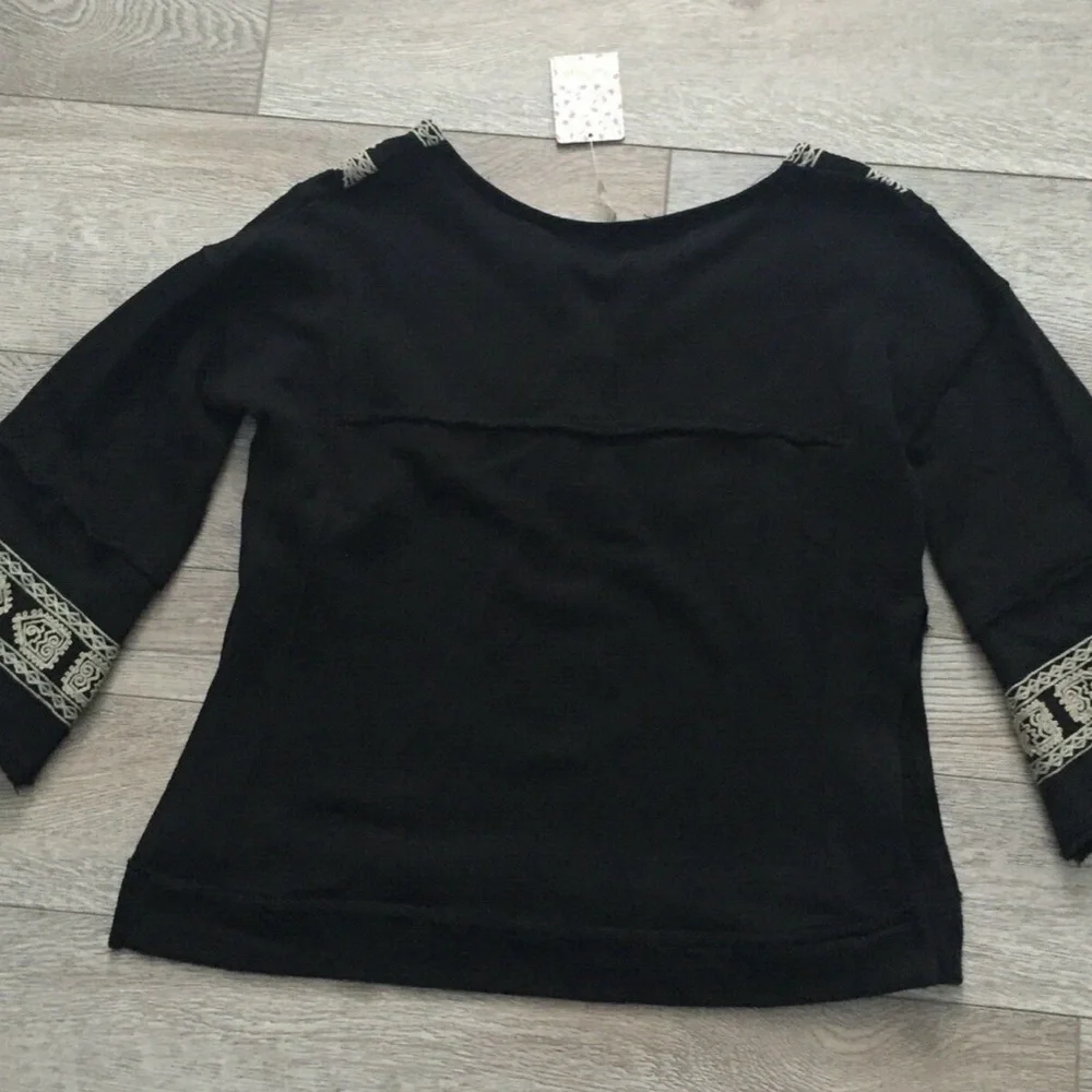 Free People Santa Maria Top Sweatshirt Embroidered Cotton 3/4 Sleeve Pullover XS